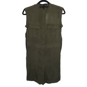 BCBGMaxAzria Romper Sleeveless Jumpsuit Button Up Pockets Olive Green Size 0